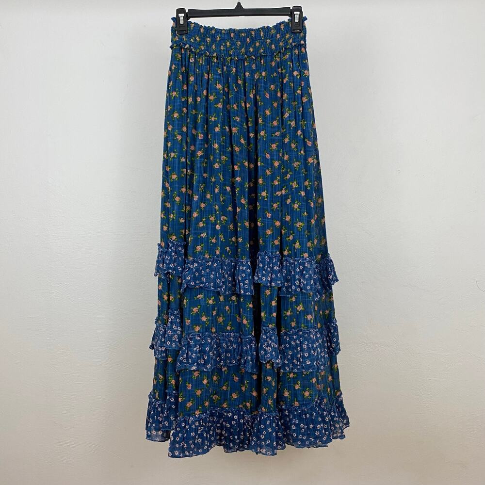 FP One - Free People Brynn Printed Maxi Skirt - Chambray Combo - Ditsy - Small